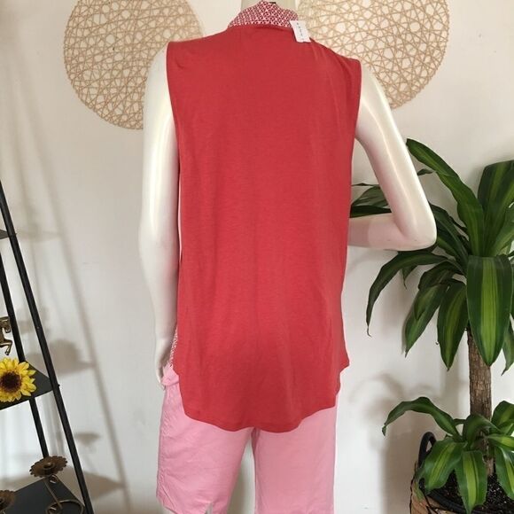 Ann Taylor 2 Tone tee shirt chiffon neck tie tank - Picture 2 of 4